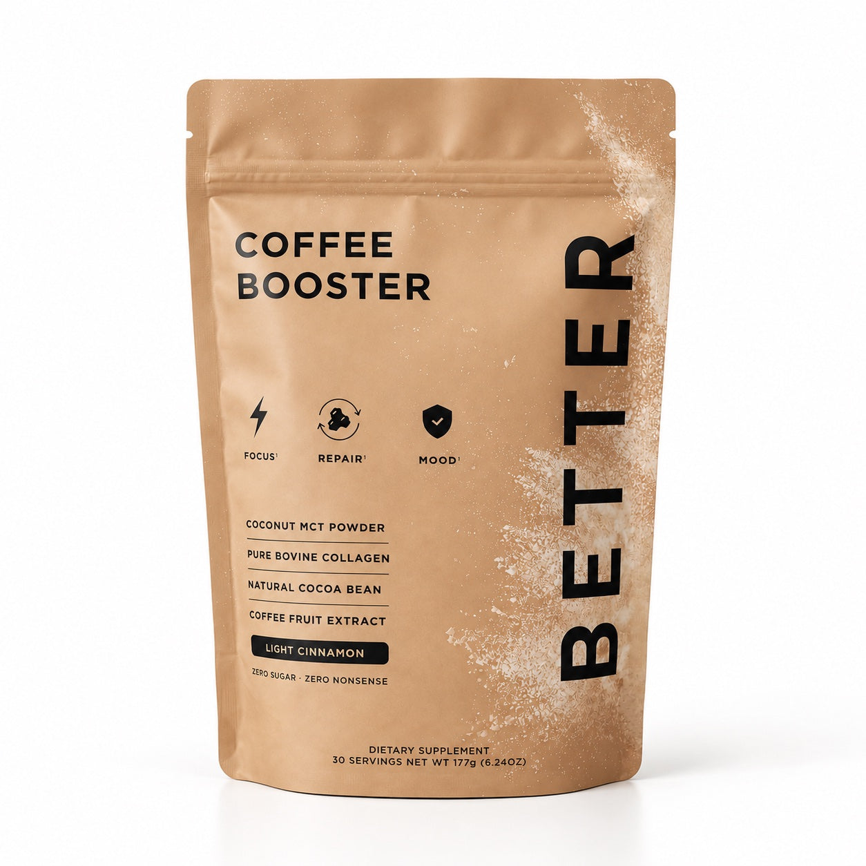 A sealed pouch of Better Coffee Booster